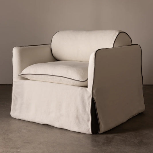 Cohen Linen Armchair in Bellet Ivory Contrast Piping